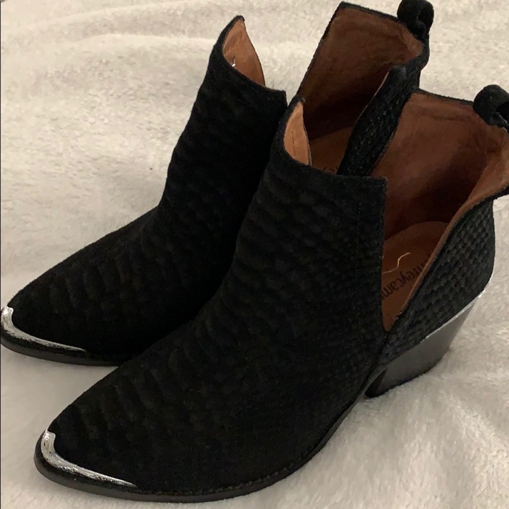 Cromwell black suede snake ankle booties